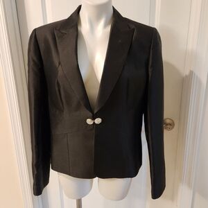 Oleg Cassini Couture black silk blend blazer size 14 crystals silver buttons